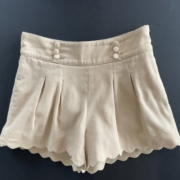 LINEN LOOK PLEATED SHORTS Scalloped Hem, 4 Pockets SUPER CUTE - Picture 5 of 16